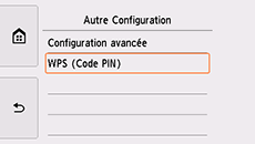 Écran Autre Configuration : sélectionnez WPS (Code PIN)